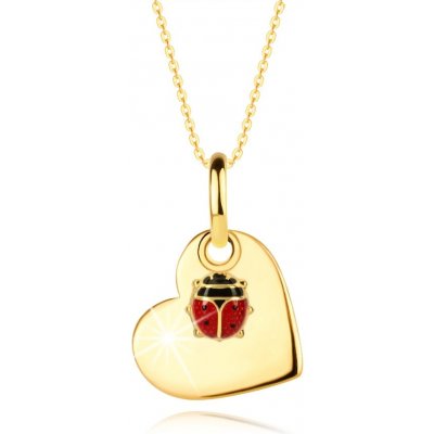Šperky eshop Zlatý ploché srdce, drobná beruška s červenými křídly S3GG253.21