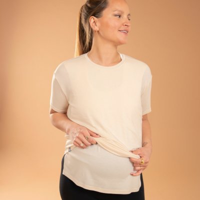 Kimjaly těhotenské tričko na jógu s krátkým rukávem béžová
