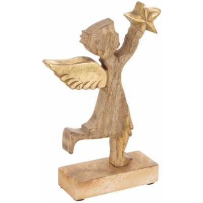 Dřevěný anděl se zlatou hvězdou 15*2,5*20cm