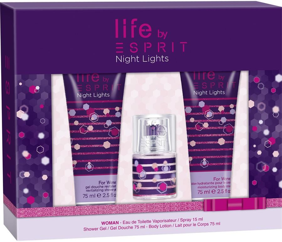 Esprit Night Lights EDT pro ženy 15 ml + 75 ml sprchový gel + 75 ml tělové mléko dárková sada