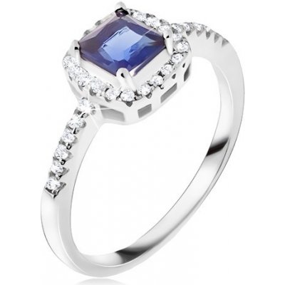 Šperky eshop prsten ze stříbra 925 modrý čtvercový kamínek zirkonový lem BB15.02 – Zboží Mobilmania