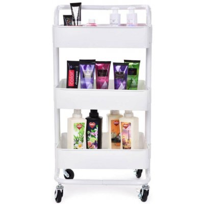 Trolley celokovový pojízdný regál 3patrový kovový vozík na kolečkách, výška 86 cm bílý – Hledejceny.cz