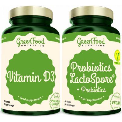 Greenfood Nutrition Probiotics lactoSpore prebiotics 60 tobolek + vitamin D3 60 tobolek – Hledejceny.cz