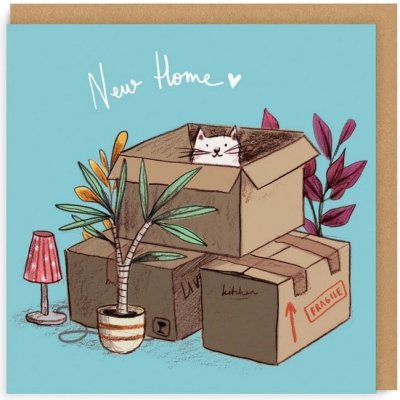 Ohh Deer Přání ke kolaudaci New Home Cat Boxes, modrá barva, papír – Zboží Mobilmania
