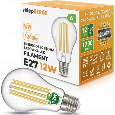 Berge LED žárovka E27 12W 1300lm filament teplá bílá – Hledejceny.cz
