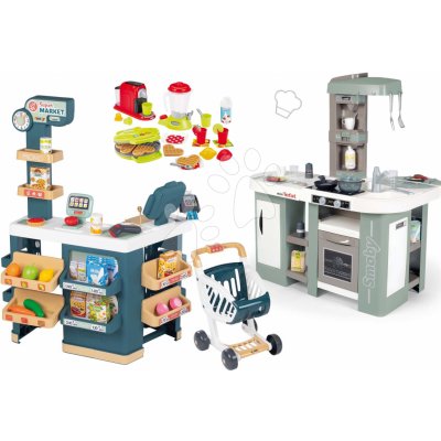 Smoby Set kuchyňka elektronická s bubláním Tefal Studio Kitchen XL Bubble 360° a obchod Super Market s pokladnou a kuchyňské spotřebiče – Zbozi.Blesk.cz