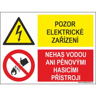 Pozor elektrické zařízení/Nehas vodou... samolepící vinylová fólie 75x100mm – Zboží Dáma