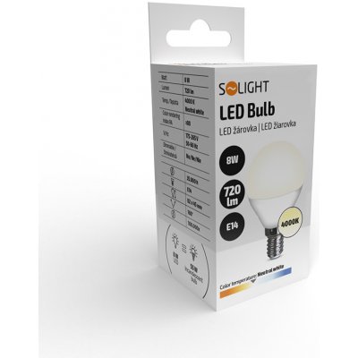 Solight LED žárovka , miniglobe, 8W, E14, 4000K, 720lm, bílé provedení – Hledejceny.cz