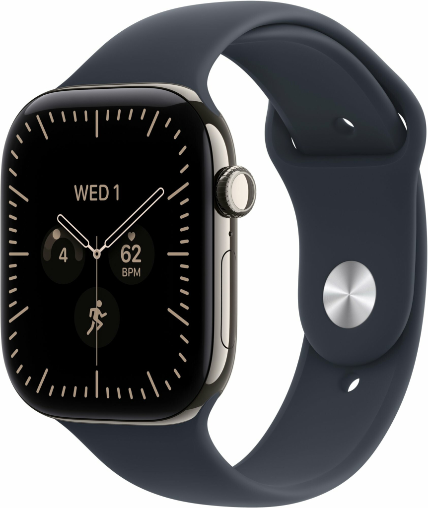 Apple Watch Series 12 Cellular 46mm přírodní titan s námořnicky modrým sportovním řemínkem S/M MJGM4RK/A
