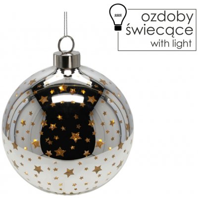 Pro-Tech shop Skleněná vánoční koule s LED 10cm stříbrná s hvězdičkami 69610 – Hledejceny.cz