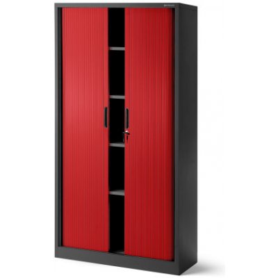 Jan Nowak Plechová skříň se žaluziovými dveřmi DAMIAN, 900 x 1850 x 450 mm, antracitovo-červená – Zboží Mobilmania