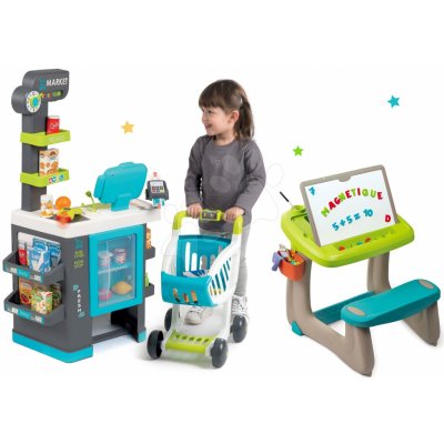 Smoby Set obchod s chladicím boxem Fresh City Market s elektronickou pokladnou a magnetická lavice s oboustrannou tabulí – Zbozi.Blesk.cz