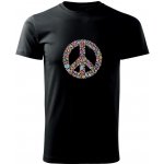 Peace symbol lístečky Klasické pánské triko černá – Zboží Mobilmania