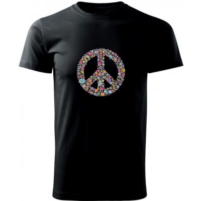 Peace symbol lístečky Klasické pánské triko černá – Zbozi.Blesk.cz