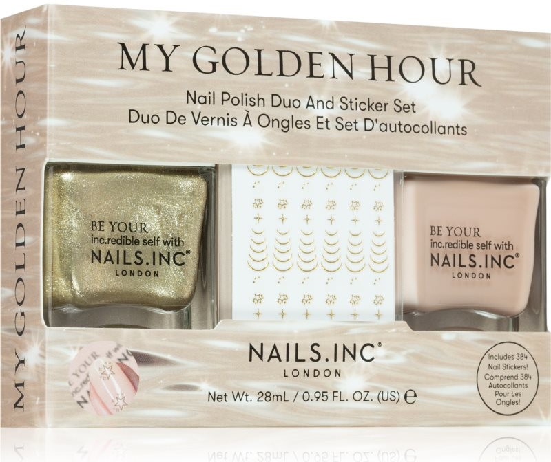 Nails Inc. My Golden Hour Sunset Selfie 14 ml + So Golden Right Now 14 ml + Sticker Set 1 ks