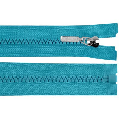 Zip kostěný dělitelný No 5 délka 60 cm - bundový s ozdobným jezdcem barva 207 modrá tyrkys – Hledejceny.cz
