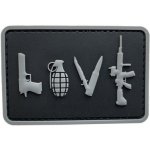 ARMED PATCHES PVC nášivka LOVE - Pistol Grenade Knife Rifle, Šedá – Zboží Dáma