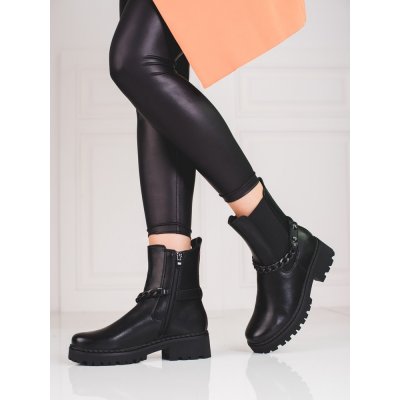 Designové kotníčkové boty dámské na plochém podpatku černé – Zboží Mobilmania