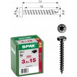Šrouby do dřeva SPAX 3,5x15 mm, plný závit, talířová hlava, černé, 200 ks – Hledejceny.cz