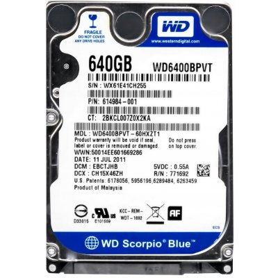 WD Scorpio Blue 640GB, 2,5", SATAII, 5400rpm, 8MB, WD6400BPVT