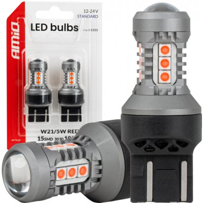 LED žárovky STANDARD 7443 W21/5W 3030 15SMD Red 12/24V AMIO-04999 – Hledejceny.cz