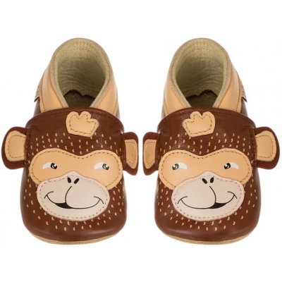 Lait Et Miel kožené capáčky s opicí hnědá – Zboží Dáma
