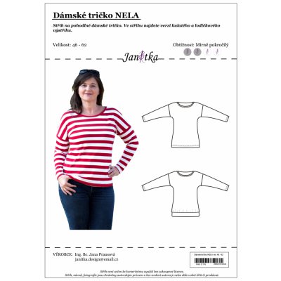 Tištěný střih dámské tričko NELA vel. 46-62 – Zboží Mobilmania