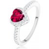 Prsteny Šperky Eshop Stříbrný prsten červené srdce s čirým zirkonovým lemem SP58.03