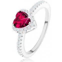 Šperky Eshop Stříbrný prsten červené srdce s čirým zirkonovým lemem SP58.03