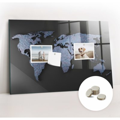 tulup Magnetická Tabule na Zeď Skleněná - Memo Board Kleněnou Přední Stranou - 5 magnetů v balení - 60 x 40 cm - 3D mapa světa
