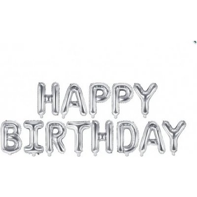 PARTYDECO Balón foliový nápis narozeniny HAPPY BIRTHDAY STŘÍBRNÝ silver 340 x 35 cm Balónek – Hledejceny.cz