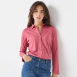 Žerzejová košile s knoflíky a dlouhými rukávy purpurová – Zboží Dáma