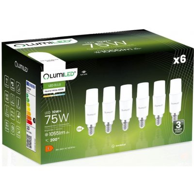 LUMILED 6x LED žárovka E14 STICK T37 10W = 75W 1055lm 4000K Neutrální bílá 200°