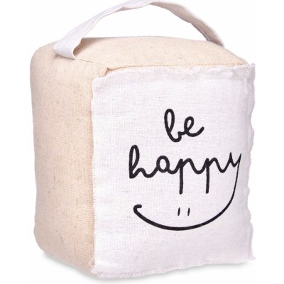 Giftdecor Dveřní zarážka BE HAPPY, 14,5 x 16 x 19 cm béžová – Zbozi.Blesk.cz