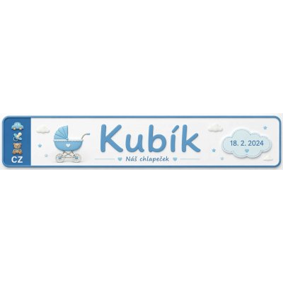Bezvadary.cz | Jmenovka na kočárek pro chlapečka se jménem 20x4,2 cm / PVC plast 3mm / bez přísavek dz25 – Hledejceny.cz