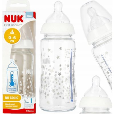 Nuk skleněná kojenecká láhev FC s kontrolou teploty růžová 240 ml – Zboží Dáma