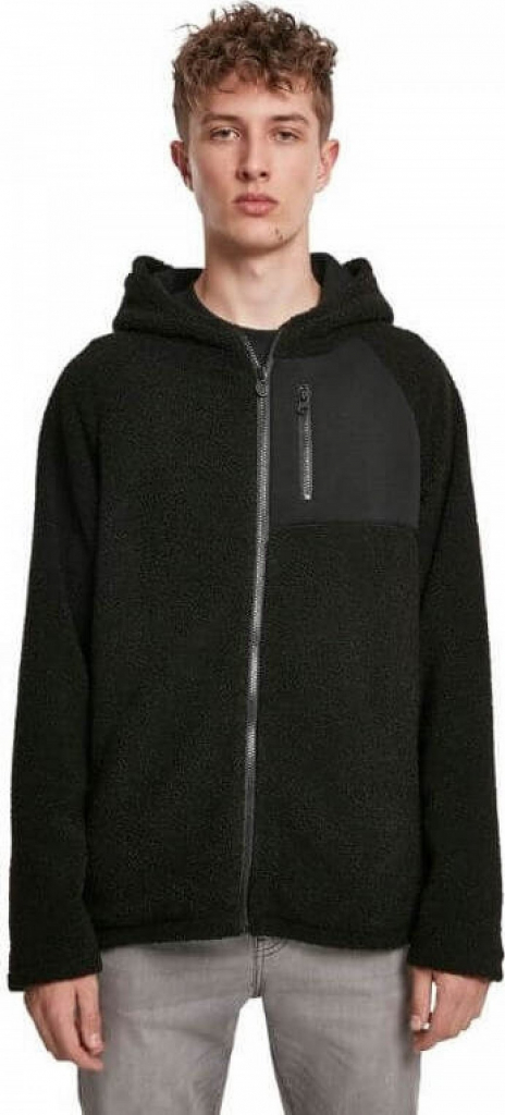Urban Classics kožíšková bunda Sherpa na zip s kapucí černá