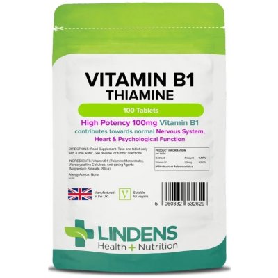 Lindens Health + Nutrition Vitamín B1 Thiamin 100 mg 100 tablet – Hledejceny.cz