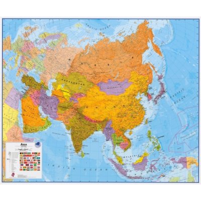 Maps International Asie - nástěnná politická mapa 120 x 100 cm Varianta: bez rámu v tubusu, Provedení: laminovaná mapa v lištách – Zboží Dáma