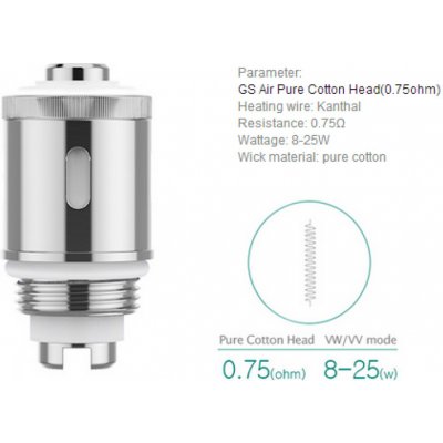 iSmoka Eleaf GS Air Pure Cotton žhavící hlava nerez 0,75ohm – Sleviste.cz