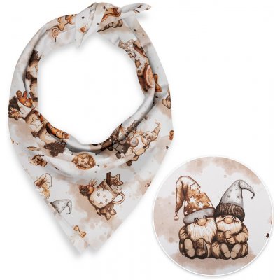 Biante Dětský bavlněný šátek Sandra SA-663 Hnědí skřítci s perníčky na bílém – Zboží Dáma