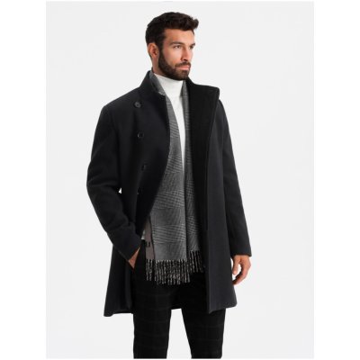 Ombre Clothing pánský kabát s vysokým límcem a asymetrickým zapínáním černý – Zboží Dáma