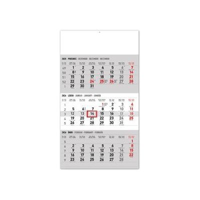 Nástěnný 3měsíční standard šedá s českými jmény 2026 – Sleviste.cz