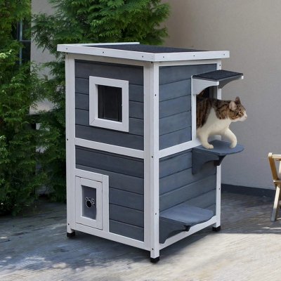 PawHut Kočičí domek šedý 51 x 51 x 81,3 cm – Hledejceny.cz