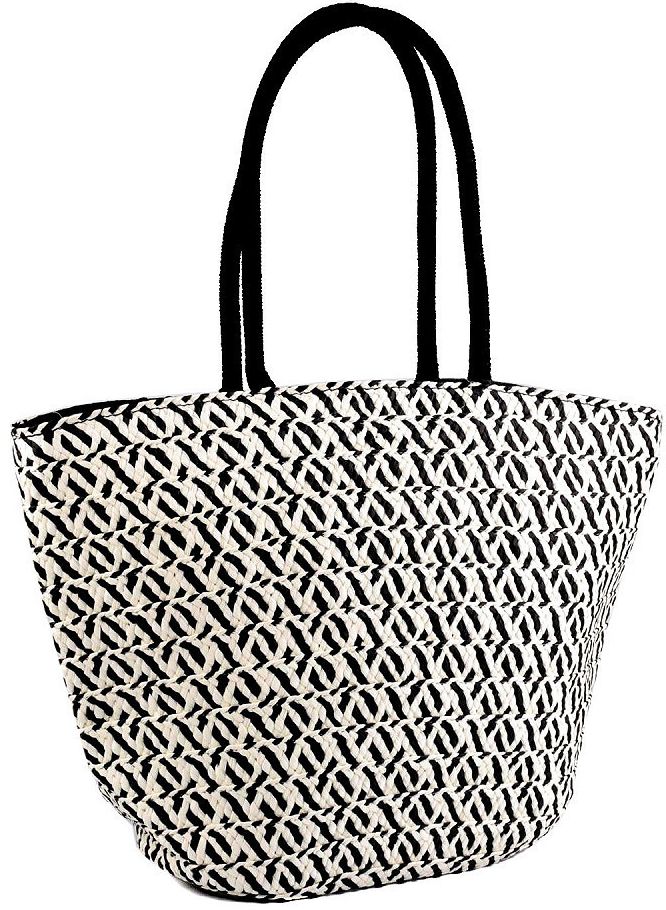 Prima-obchod Letní / plážová taška z papírové slámy 34x45 cm 3 černá