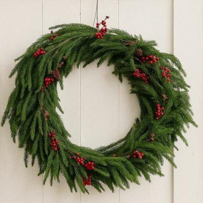 HOMLA Modřínový věnec s červenými doplňky 60 cm – Zboží Dáma