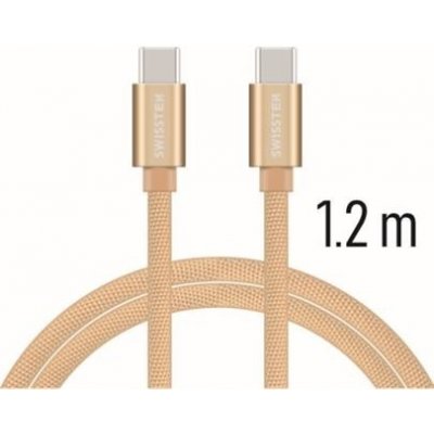 Swissten 71527204 USB-C na USB-C, USB 2.0, zástrčka C - zástrčka C, opletený, 1,2m, zlatý – Zboží Mobilmania