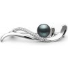 Brož Gaura Pearls stříbrná brož s černou perlou a zirkony Alice Black SK21111BR/B černá