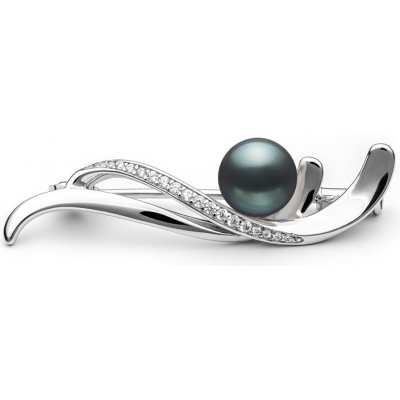 Gaura Pearls stříbrná brož s černou perlou a zirkony Alice Black SK21111BR/B černá