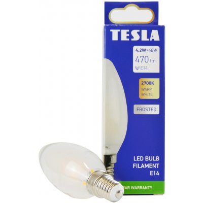 Tesla lighting LED žárovka FILAMENT RETRO svíčka E14, 4.2W, 230V, 470lm, 25 000h, 2700K teplá, 360st, mléčná – Hledejceny.cz